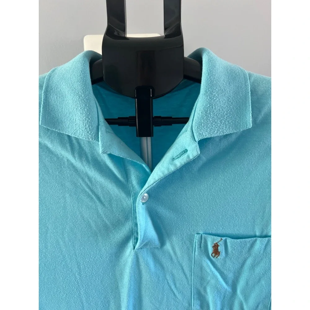 Ralph Lauren Polo Shirt Aqua Blue Short Sleeve Classic Preppy Men's Size XXXL‎